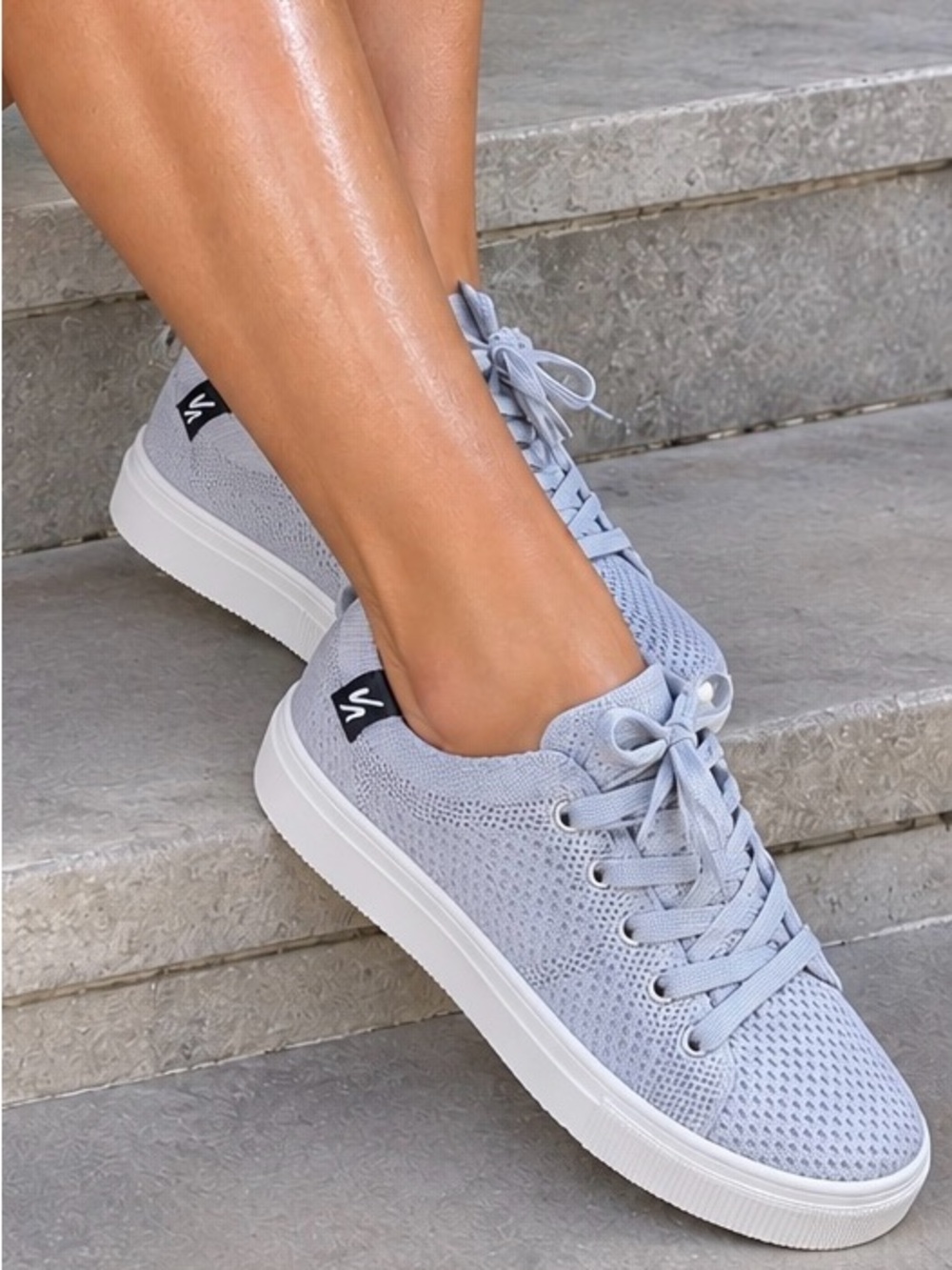 Rival - Light Gray Knit Lace-Up Sneakers - Casual Women Shoes